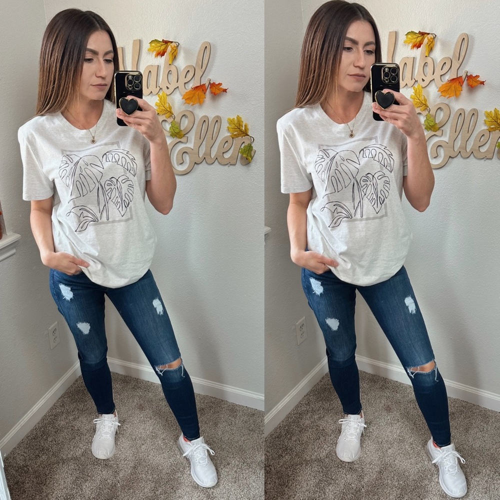 Banana Republic blue and white heathered Palm frond Eco graphic Tee Shirt large